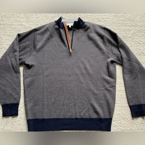 Peter Millar Birdseye Quarter Zip Sweater, Mens size XL, Brown/Navy
